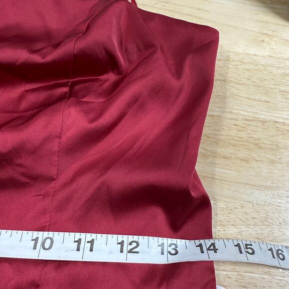 Mac Duggal NWT One Shoulder Tie Puff Sleeve Satin Trumpet Gown Deep Red Size 6 - Picture 7 of 9